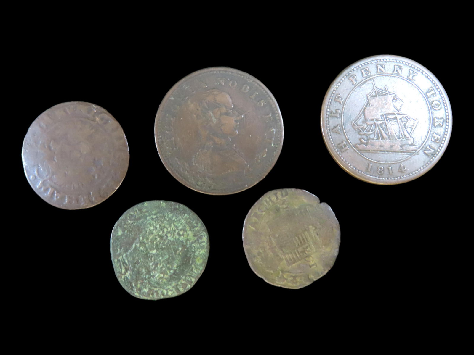 Lot of 5 Coins, Canadian provinces 1/2 penny, Richard Hurd 1814, United Kingdom 1/3 farthing 1844,: Lot of 5 Coins, Canadian provinces 1/2 penny, Richard Hurd 1814, United Kingdom 1/3 farthing 1844, Bohemia 1 groschen 1576-1610, Turkey 25 kurus, Death of Kemal Ataturk 1942-2019, Spanish Netherlands