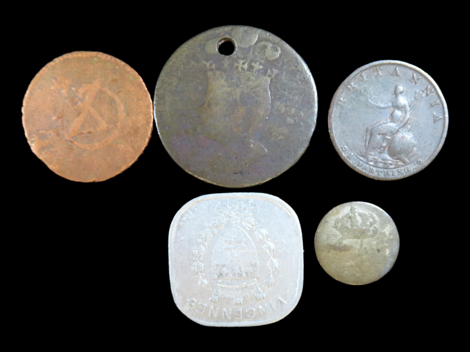 Lot of 5 Coins, Philippines 25 sentimos 1995-2003, Mecklenburg-Schwerin 1 schilling 1763-1785, (1 of 2)