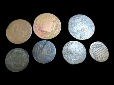 Lot of 7 Coins, Erfurt 1 heller 1756-1760, Salzburg 1 kreuzer 1623-1653, Milan 1/2 soldo 1776-1779,