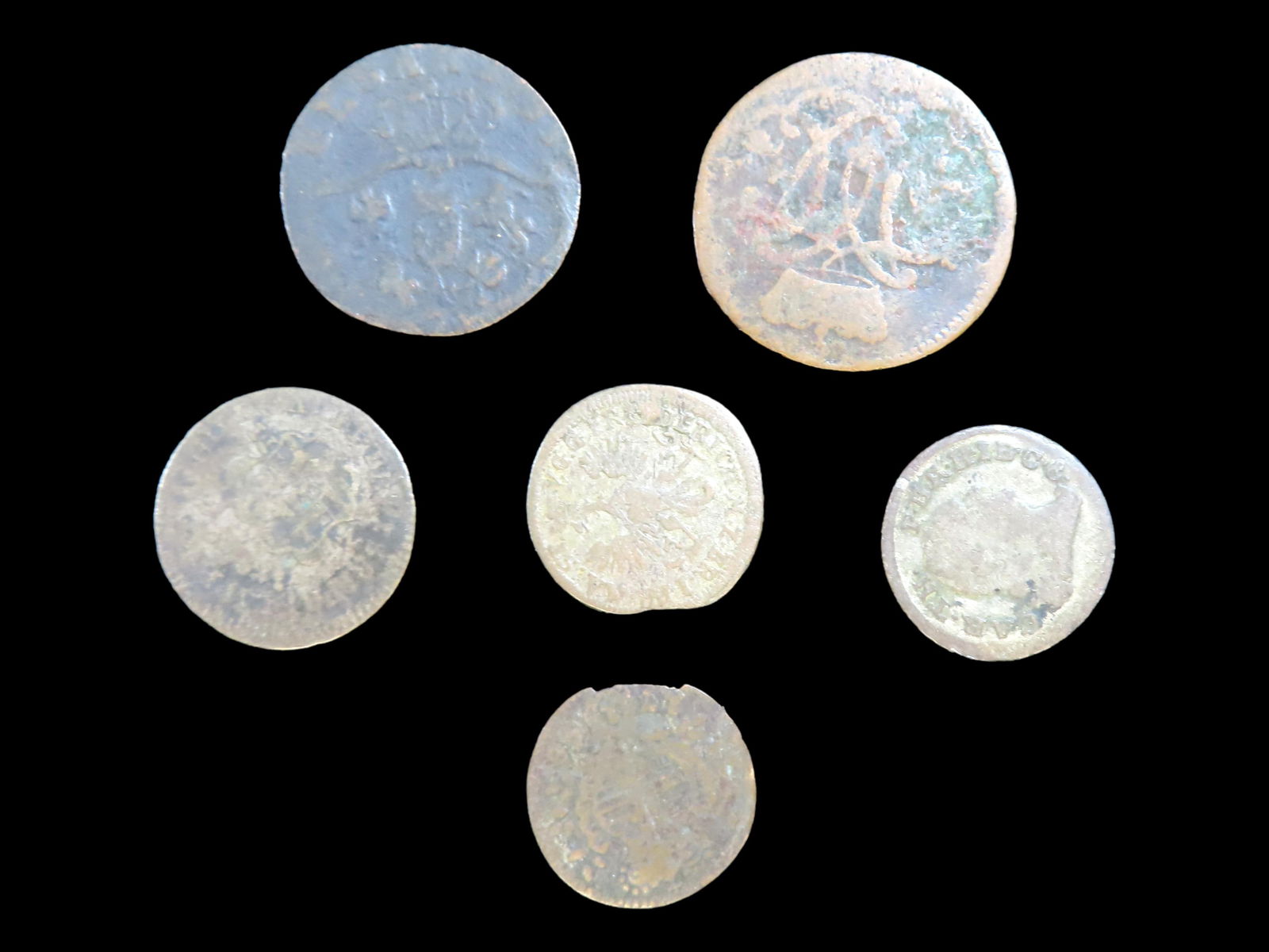 Lot of 6 Coins, Bavaria 1 kreuzer 1794-1798, Saxe-Hildburghausen 1 kreuzer 1753-1758, (1 of 2)