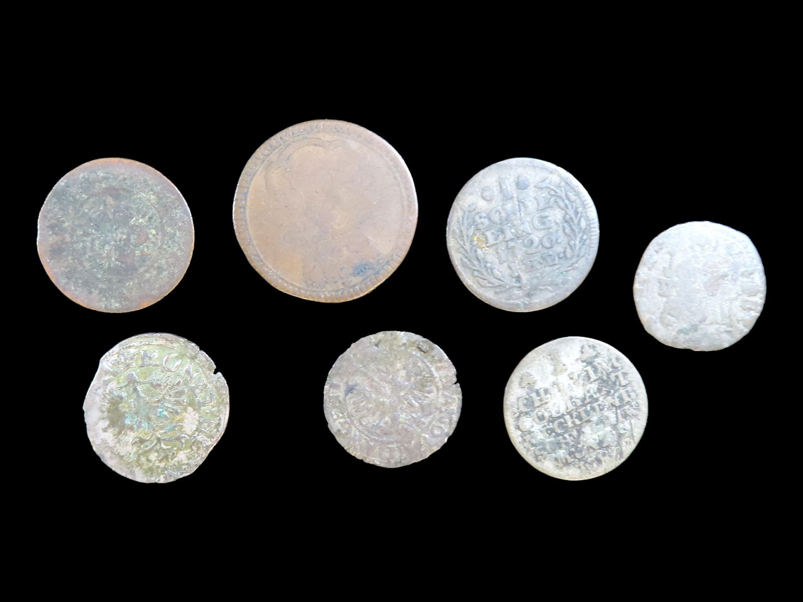 Lot of 7 Coins, Mecklenburg-Schwerin 1 schilling 1763-1785, Poland 1 solid 1618-1627, Julich-Berg (1 of 2)