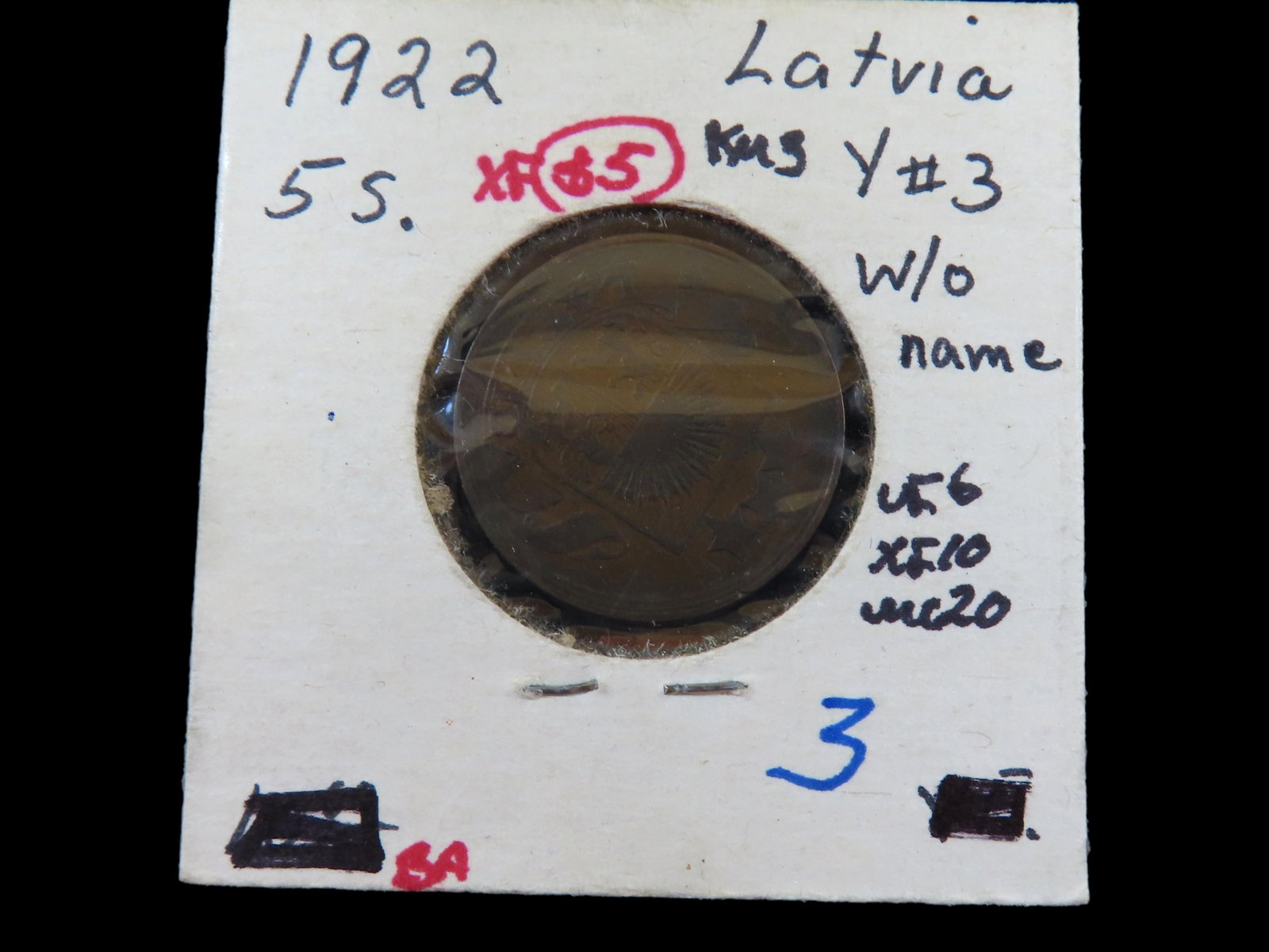 Lot of 1 coin, Latvia 2 santmi 1922.: Lot of 1 coin, Latvia 2 santmi 1922.
