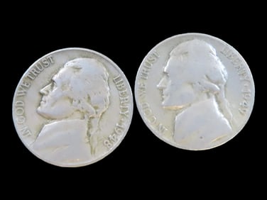 Lot of 2 Coins, USA 5 cents, Classic Jefferson Nickel 1938-2003, USA 5 cents, Classic Jefferson