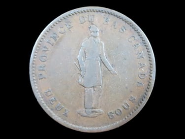 Lot of 1 Coin, Canadian provinces 1 penny, Standing Figure, "City Bank" on ribbon 1837.