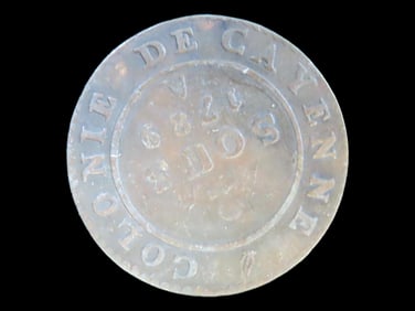 Lot of 1 Coin, French Guiana 2 sous 1780-1790.