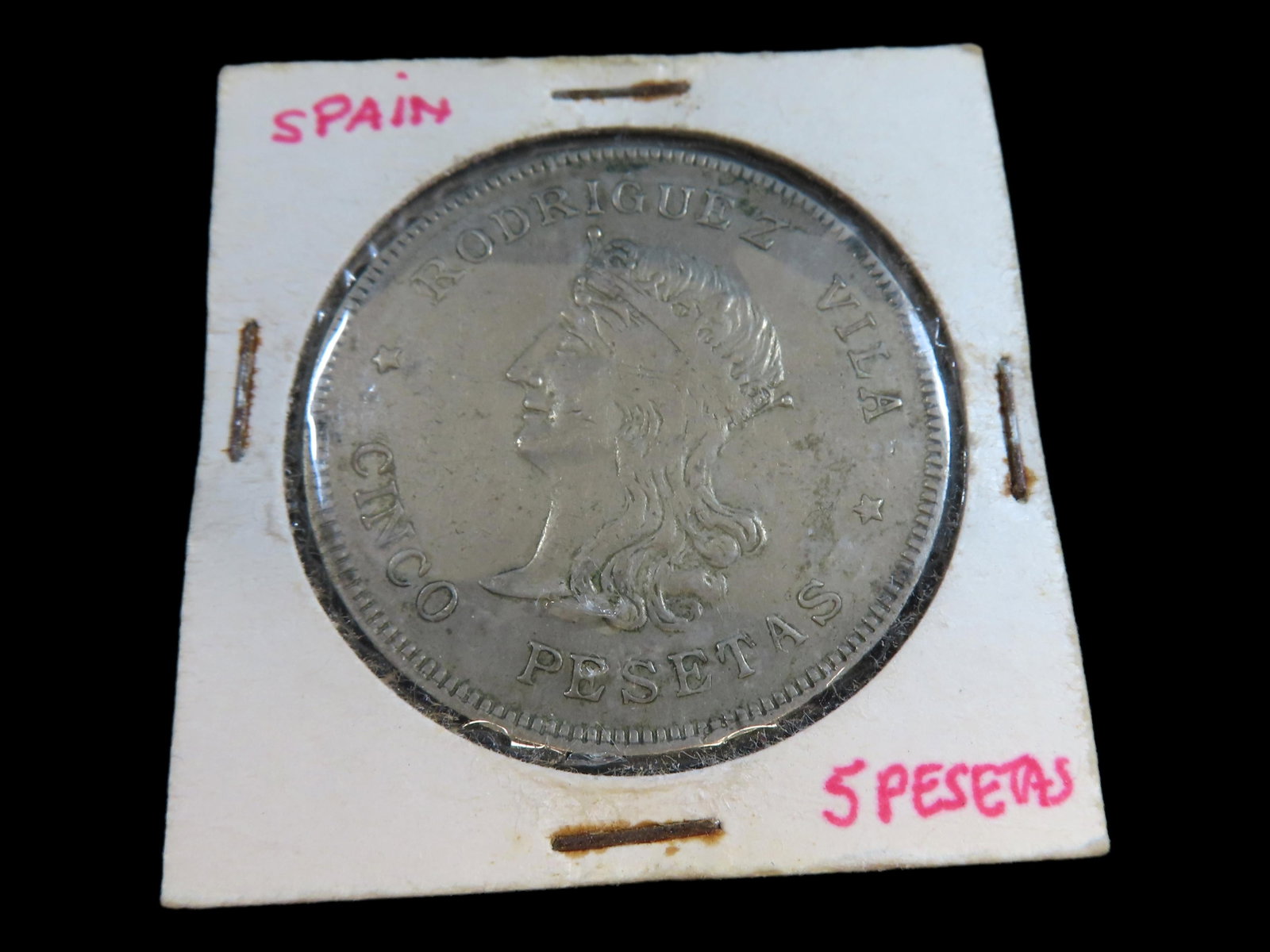 Lot of 1 Coin, Spain, rodriguez villa cinco pesetas.: Lot of 1 Coin, Spain, rodriguez villa cinco pesetas.