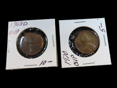 Lot of 2 Coins, USA 1 cent, Lincoln Memorial Penny 1959-2008, (1968-chipped), USA 1 cent, Lincoln