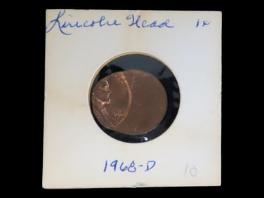 Lot of 1 Coin, Penny off centered 1968.