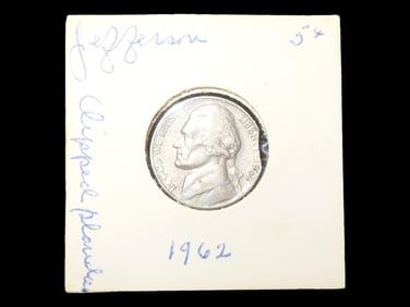 Lot of 1 Coin, USA 5 cents, Classic Jefferson Nickel 1938-2003,(1962- chipped).