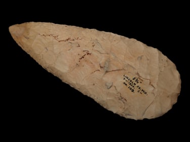 Phenomenal 5 3/4" Cobbs Blade, Dickey & Motley COA's, Lincoln County Missouri. Impeccable Flaking,