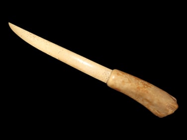 Incredible 11" Bone Eskimo Knife, Alaska, St Lawrence Island, Extremely Well Made with Heavy Polish