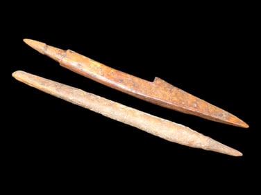 Great Pair of Eskimo Harpoon Tips, St Lawrence Island Alaska, Nice Classic Examples with Heavy