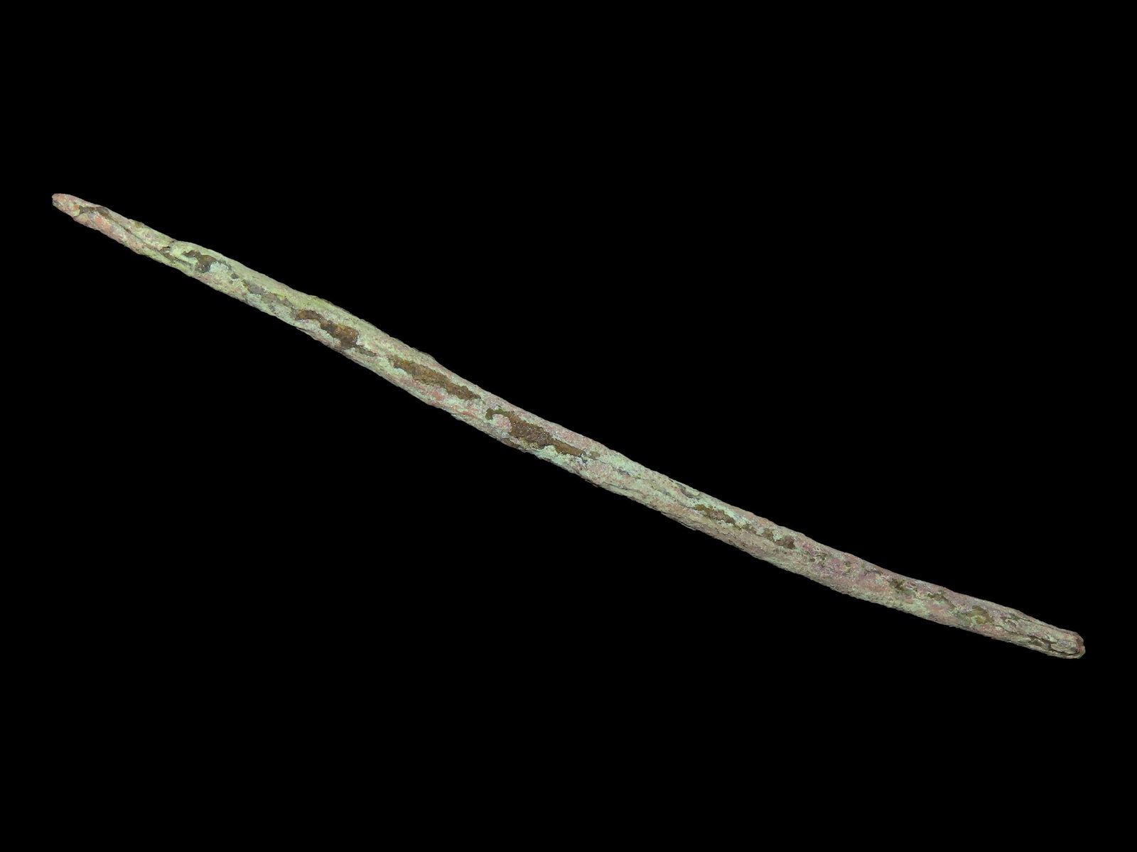 3 7/8" OCC Copper Pin / Awl, Vilas County Wisconsin, Nice Long Example, Very well shaped and Heavily: 3 7/8" OCC Copper Pin / Awl, Vilas County Wisconsin, Nice Long Example, Very well shaped and Heavily Patinated, Archaic Age Indian Artifact, Arrowhead