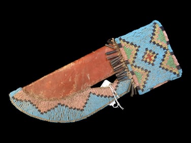 Phenomenal Crow Indian Knife & Beaded Sheath, Amazing Beadwork, Sheath is 14" long, Knife is 13"
