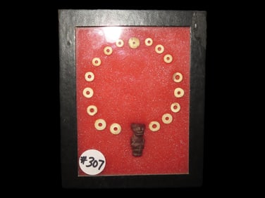 Amazing Human Effigy Pendant & Shell Beads, Anasazi / Mimbres / Hohokam. Found in the four corners