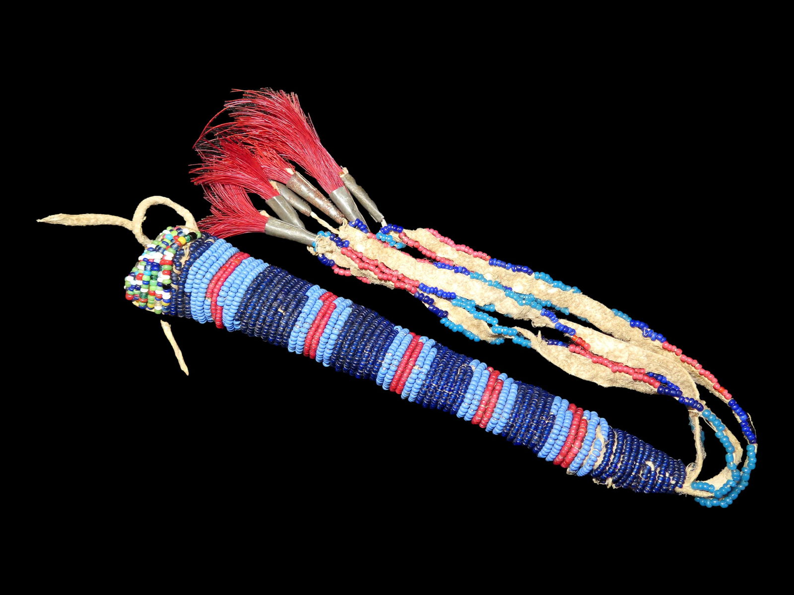 Outstanding 14" long Historic Plains Indian Beaded Awl Case. Nicely Decorated example with 3 fancy (1 of 3)