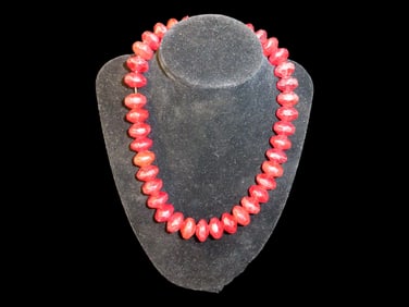 18" Strand of Old Ruby Red Vaseline Trade Beads, Uranium Glass, Beautiful Deep Rich Color