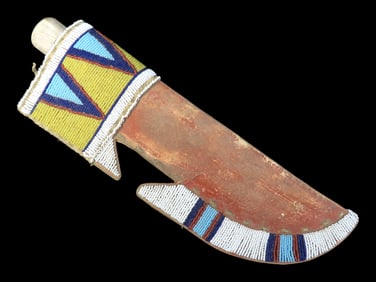 Amazing Blackfoot Plains Indian Knife & Beaded Sheath, Cases Tested XX Buffalo Skinning Knife,
