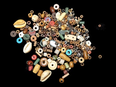 Nice Large Group Lot of Pre-Columbian Beads from Mexico. Including Stone, Shell, Jade, Copper, &