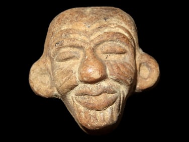 Amazing Pre-Columbian Pottery Head Effigy Ornament found in South America, Very Detailed Example.