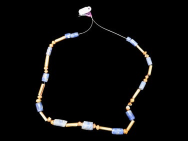 Incredible 20" Gold & Lapis Lazuli Bead Necklace, Chavin Culture, Peru, Pre-Columbian. Mix of 30