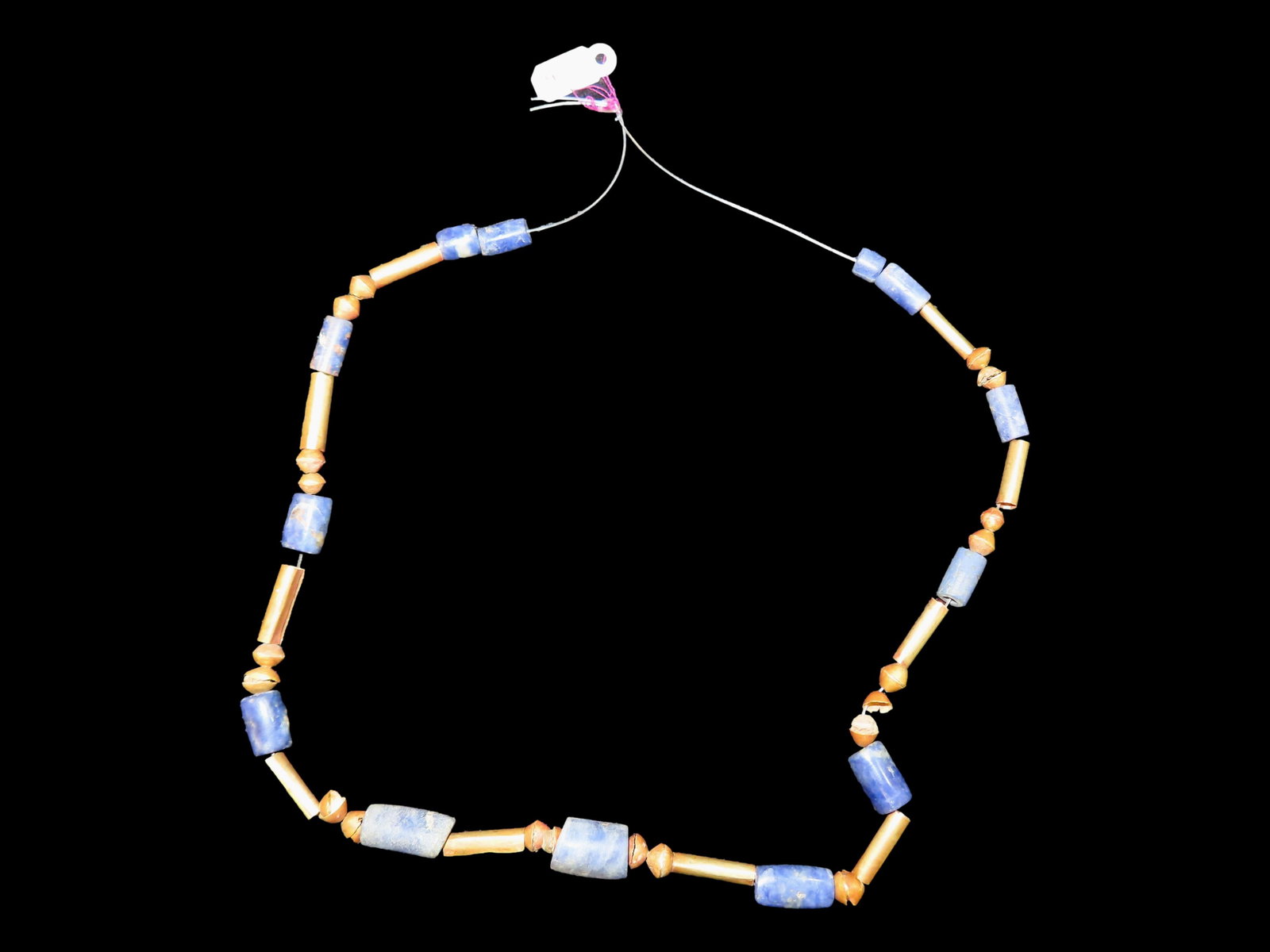 Incredible 20" Gold & Lapis Lazuli Bead Necklace, Chavin Culture, Peru, Pre-Columbian. Mix of 30 (1 of 4)
