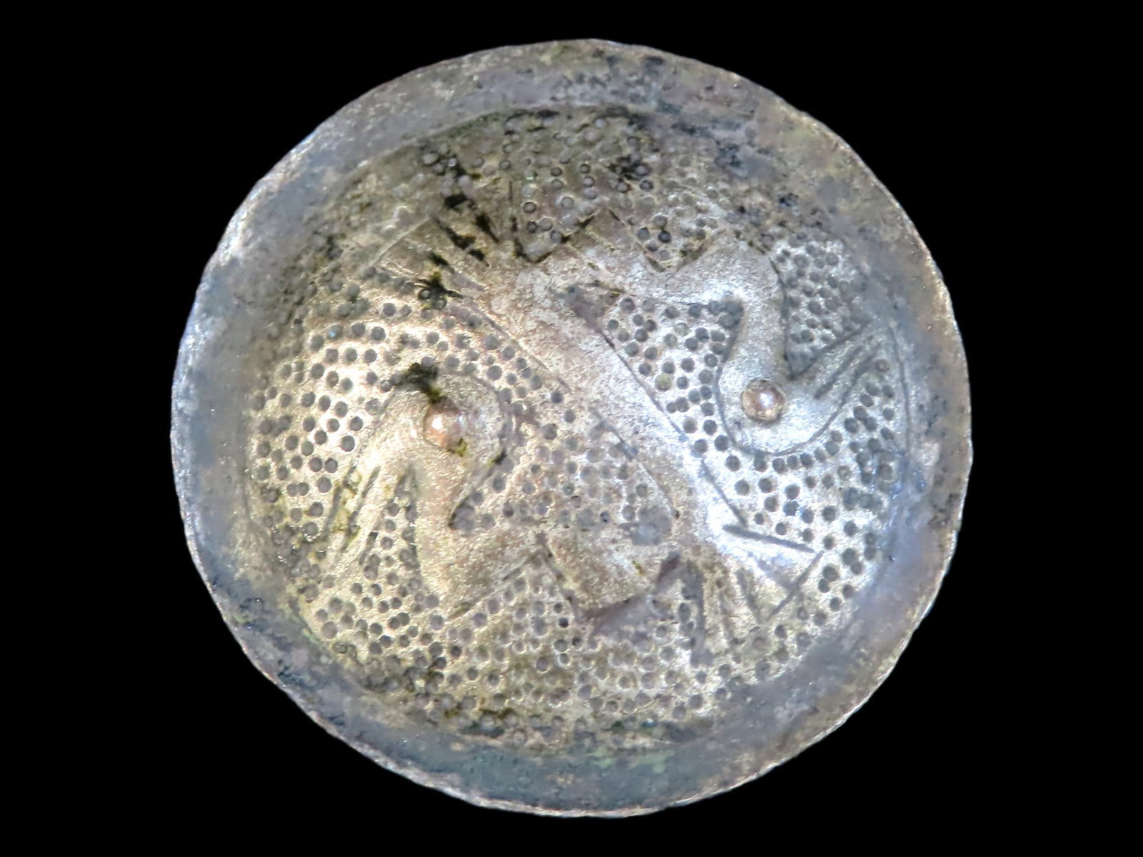 Amazing Silver Embossed Double Bird Effigy, Inca / Chimu, Peru. Very Intricate Design of 2 Opposite (1 of 6)