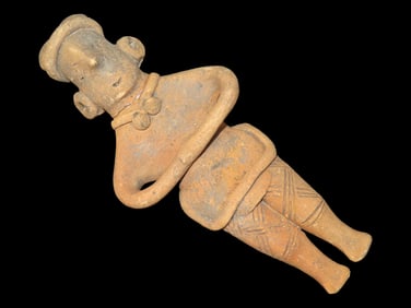 Large 6" Colima Figure, Rare Aztlan Variant, Mexico. Nice Elaborate Features including Ear Spools,