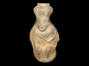 Amazing 7 1/4" Tall Human Effigy Inca Pottery Bottle, Pre-Columbian, Peru. Very Nicely Detailed