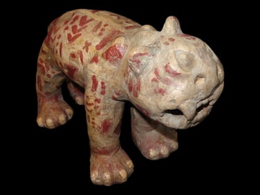 11 1/2" Jaguar Effigy Pottery Figure, Pre-Columbian, Mexico. Amazing Large Example with some Crazy