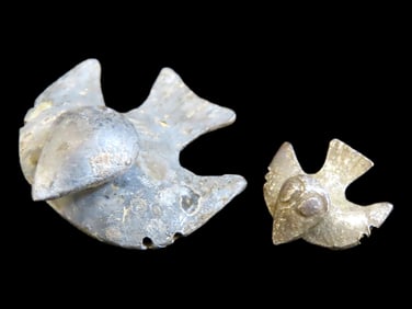 Amazing Pair of Pre-Columbian Silver Bird Effigy Pendants from Peru.