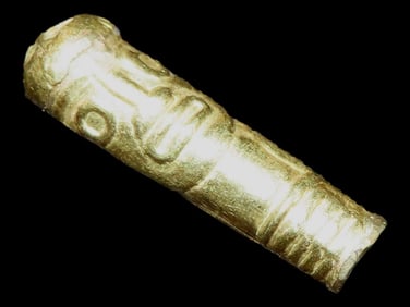 Rare Gold Human Effigy Bead from Mexico, Nice Old Pre-Columbian Example, Amazing Detailed Embossed