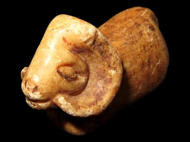 Pre-Columbian Ram Effigy Canopa / Stone Idol. Peru. Very Detailed example. These were often Placed
