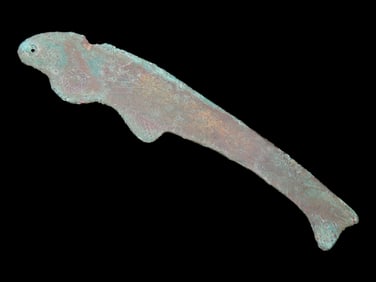 Rare 5 1/8" Copper Fish Effigy Pendant, Mexico. Motley COA. Very Nicely Detailed Fish, Intricately