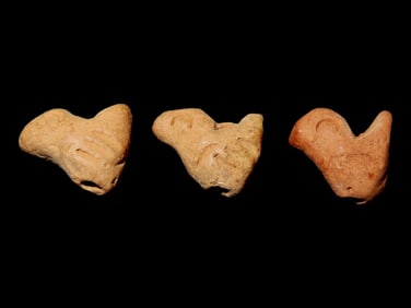 Lot of 3 Bird Effigy Beads / Pendant from Mexico, Pre-Columbian Pottery Figures. Very detailed for