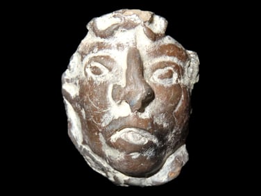 Maya Head, Mexico, Pre-Columbian Human Effigy Mayan Face, 1 5/8". Pottery. Very Detailed Facial