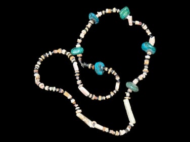 Beautiful 19" Pre-Columbian Necklace, Shell, Turquoise, & Stone Beads. Mexico.