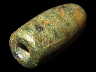 Large Highly Polished Mayan Jade Bead, Guatemala. Beautiful Mottled Green. Circa 250-800AD, ex