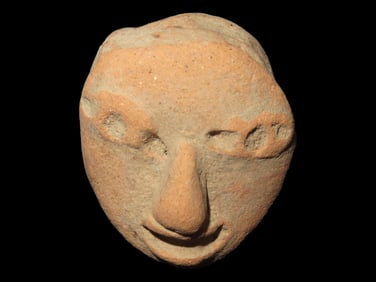 Nice Pre-Columbian Pottery Head Effigy Ornament found in South America, Very Detailed Example.