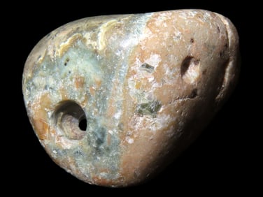 Large Mezcala Face Effigy Pendant, Jadeite/Jade, Mexico. Colorful two-tone Green & Tan with a Quartz