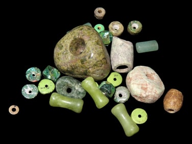 Lot of Mayan Style Jade & Jadeite Beads from South America, Many Translucent Examples, Lots of Great
