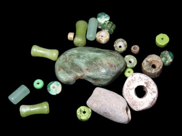 Lot of Mayan Style Jade & Jadeite Beads from South America, Many Translucent Examples, Lots of Great