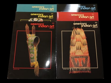 LOT OF AMERICAN INDIAN ART MAGAZINES, BEADED ITEMS, MOCCASINS, PLAINS ARTIFACTS, CRADLEBOARD, PIPE