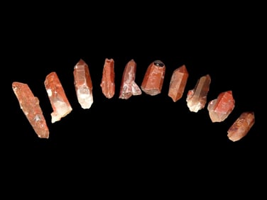 Lot of 10 Large Red Crystal Quartz Crystals. Nice Group with Great Colors.