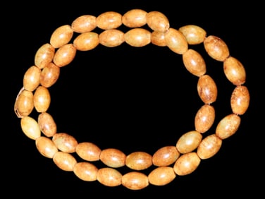 28" Long Antique Chinese Hongshan Culture Jade Bead Necklace, Nice Colorful Example.