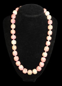 18" Long Antique Chinese Hongshan Culture Jade Bead Necklace, Nice Colorful Example.