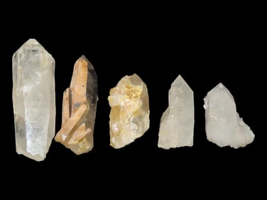 Lot of 5 HUGE Clear Crystal Quartz Crystals from Arkansas. Largest Example is 4 1/2" long by 1 1/2"