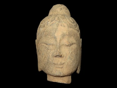 Amazing 5 1/4" Tall Ancient Carved Stone Asian Buddha Head, Very Nice Detailed Example, No Brainer