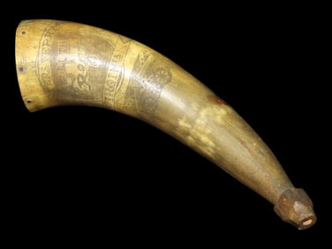 Incredible Rare Engraved Civil War Era Powder Flask / Horn, 1872, 54th Regiment, Harper's Ferry