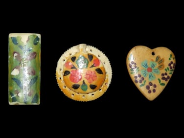 Lot of 3 Antique Effigy Engraved & Painted Bone Pendants, Hand Carved, Africa, Intricate Detailed